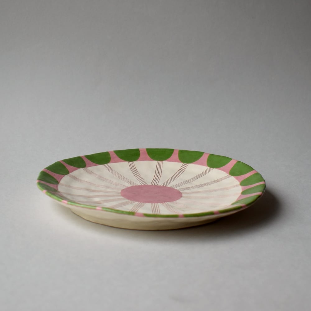 Image of Green and Pink Flower Plate