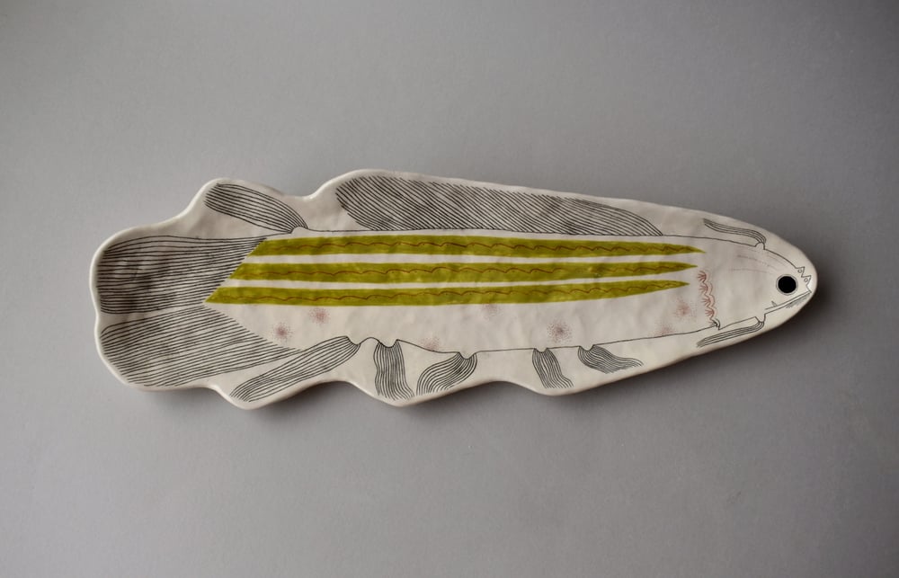 Image of Long Green Striped Fish Plate