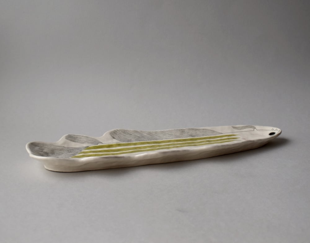 Image of Long Green Striped Fish Plate