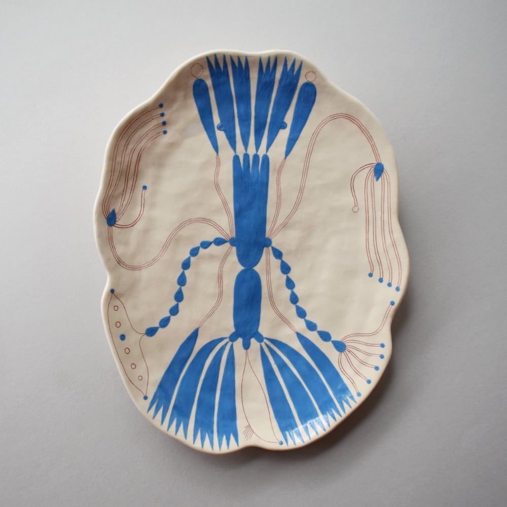 Image of Light Blue Abstract Plant Plate