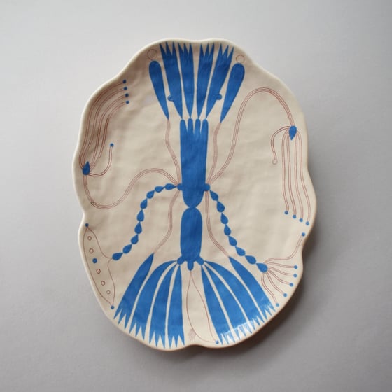 Image of Light Blue Abstract Plant Plate