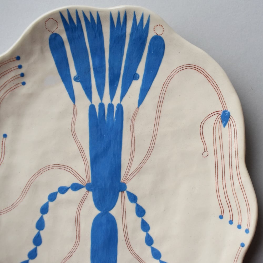 Image of Light Blue Abstract Plant Plate