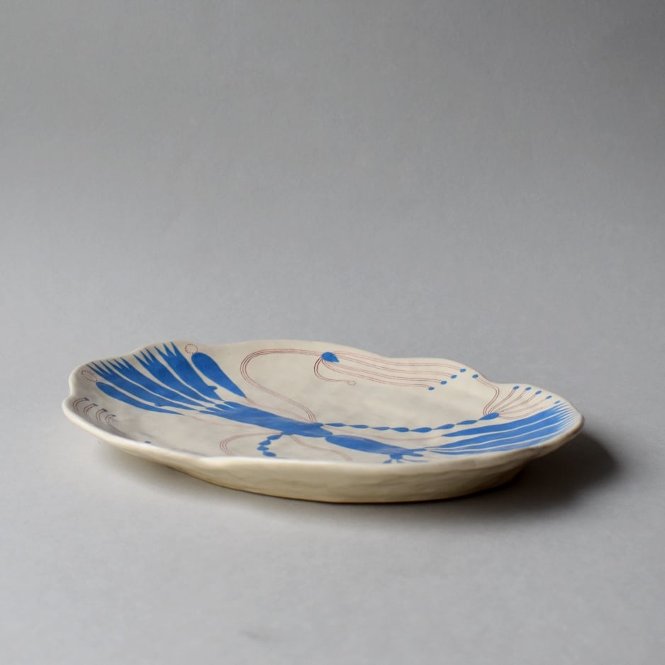Image of Light Blue Abstract Plant Plate