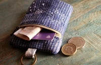Image 4 of Small Coin Purse with Key Ring – Vintage Fabric Zipper Pouch