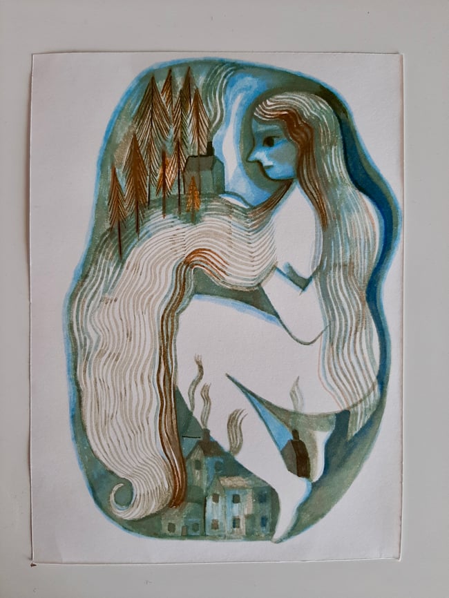 Forest witch ~ Original brush pen drawing