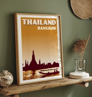 Image of Vintage poster Thailand - Bangkok - Wat Arun Mustard color - Fine Art Print