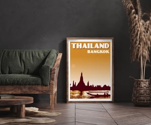 Image of Vintage poster Thailand - Bangkok - Wat Arun Mustard color - Fine Art Print