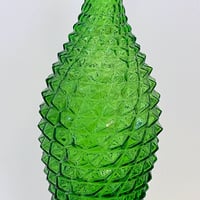 Image 5 of Grande bouteille carafe vintage Empoli en verre vert pointe de diamant -  Italie