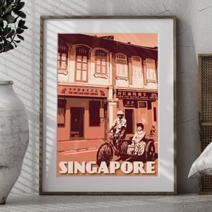 Image of Vintage Poster Singapore - Telok Ayer Trishaw ride - Fine Art Print