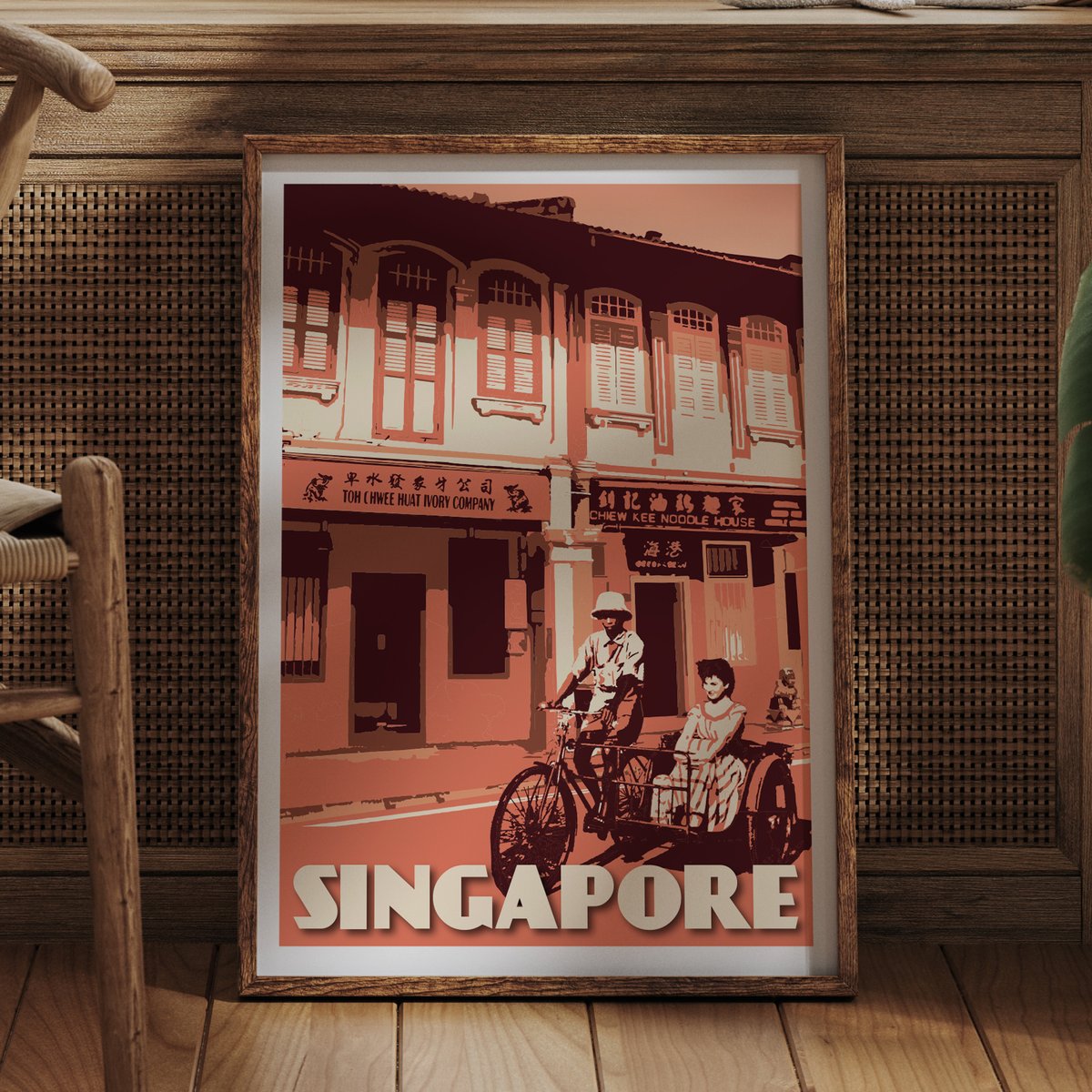 Image of Vintage Poster Singapore - Telok Ayer Trishaw ride - Fine Art Print