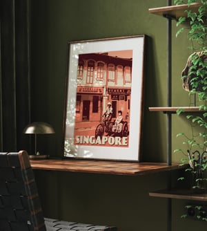 Image of Vintage Poster Singapore - Telok Ayer Trishaw ride - Fine Art Print