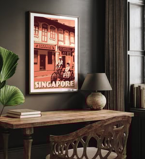Image of Vintage Poster Singapore - Telok Ayer Trishaw ride - Fine Art Print