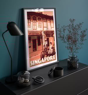 Image of Vintage Poster Singapore - Telok Ayer Trishaw ride - Fine Art Print