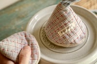 Image 4 of Pair of Vintage Fabric Cone-shaped Pot Holders Kitchen Accessories Cast Iron Caps
