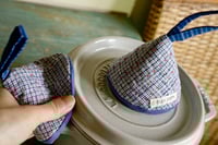 Image 1 of Pair of Vintage Fabric Cone-shaped Pot Holders Kitchen Accessories Cast Iron Caps
