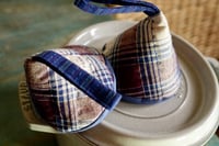 Image 2 of Pair of Vintage Fabric Cone-shaped Pot Holders Kitchen Accessories Cast Iron Caps