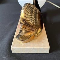 Image 6 of Ancienne lampe veilleuse Art Déco en marbre rose avec cygne en métal signée BRUNO - 1930