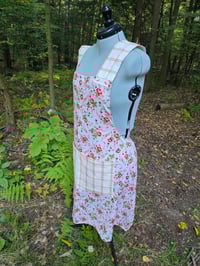 Image 4 of Plus Size Cotton Crossover Apron in Peonies on Beige