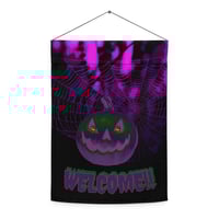 Image 2 of Garden flag - Welcome Jack o Lantern Retro Purple Glow