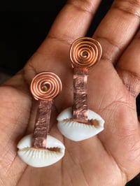 Image 3 of Copper + Cowrie shell earrings 