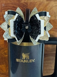Image 3 of Wild Blooms Black, Cream, and Gold Tumbler Straw Topper Bow