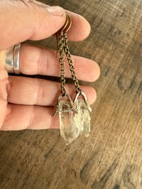 Image 9 of From the Waters .  Prasiolite brass dangle earrings / n166