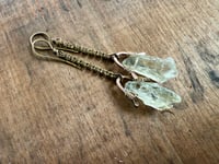 Image 4 of From the Waters .  Prasiolite brass dangle earrings / n166