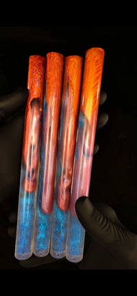 Image 1 of 'Embers & Ice' Pressure Cast Maker's Blank. Fiery opaques and shimmery blue ice translucent