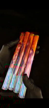 Image 2 of 'Embers & Ice' Pressure Cast Maker's Blank. Fiery opaques and shimmery blue ice translucent