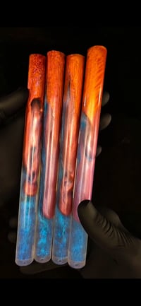 Image 3 of 'Embers & Ice' Pressure Cast Maker's Blank. Fiery opaques and shimmery blue ice translucent