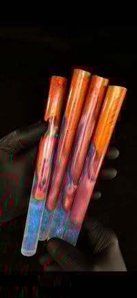 Image 4 of 'Embers & Ice' Pressure Cast Maker's Blank. Fiery opaques and shimmery blue ice translucent