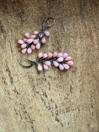 Image 4 of Sterling and Pink Opal cluster earrings/ n17