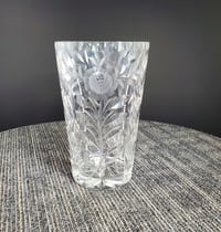 Image 1 of Crystal Glass Vase with Etched Roses, Diamond Cross Hatch Pattern, #931