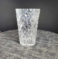 Image 4 of Crystal Glass Vase with Etched Roses, Diamond Cross Hatch Pattern, #931