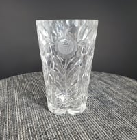 Image 9 of Crystal Glass Vase with Etched Roses, Diamond Cross Hatch Pattern, #931