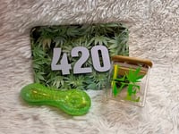 Image 6 of 3 Piece 420 Rolling Tray Stash Jar And Glitter Glass Pipe Set