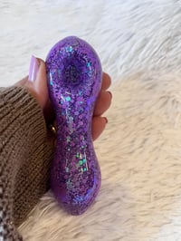 Image 3 of Lavender Freezable Glitter Glass Hand Pipe   