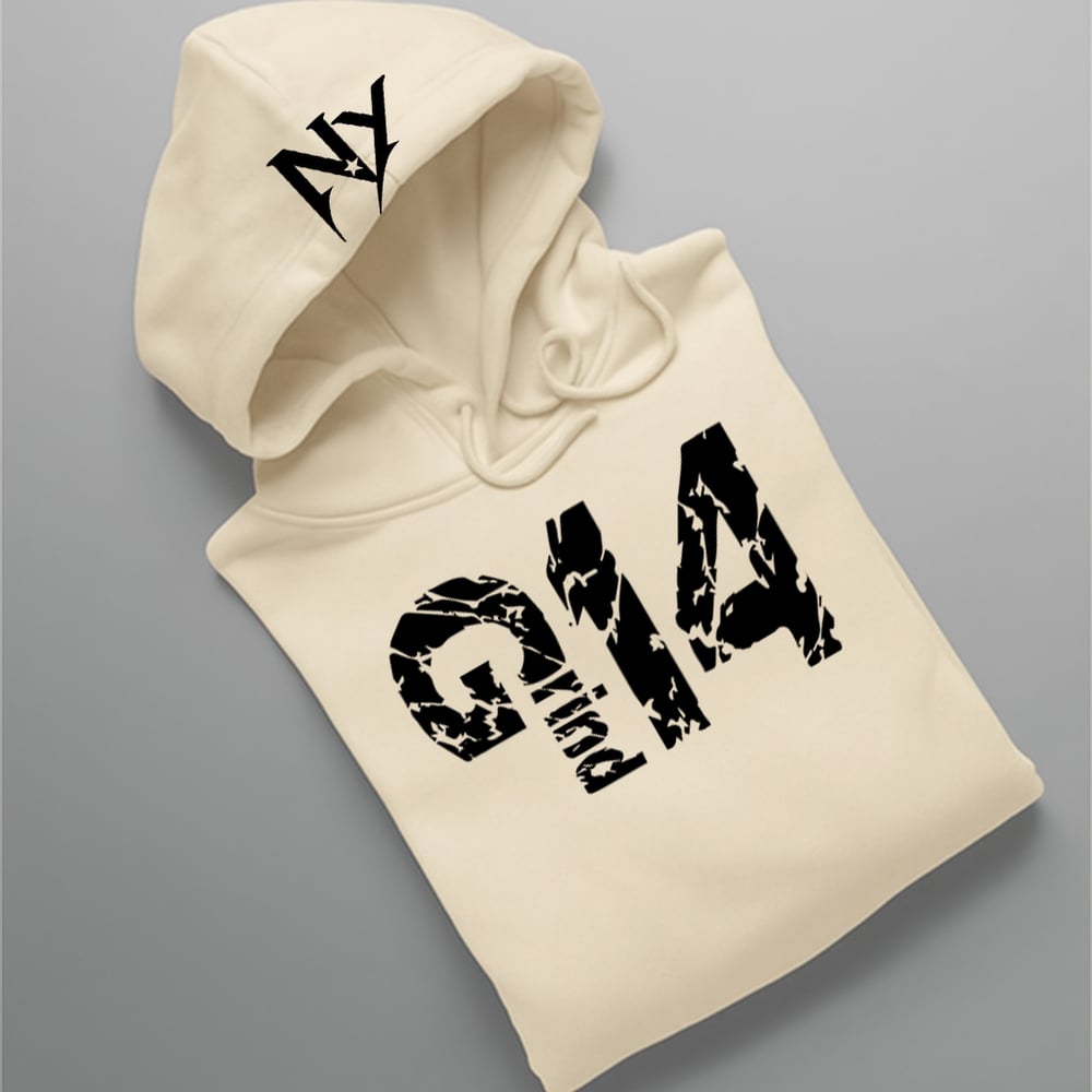 Image of EXCLUSIVE GRIND ONE FOUR HOODIE GREY AND CREAM