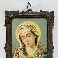 Image 6 of Cadre miniature de la Vierge Marie lithographie polychrome XIXe