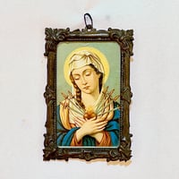 Image 1 of Cadre miniature de la Vierge Marie lithographie polychrome XIXe