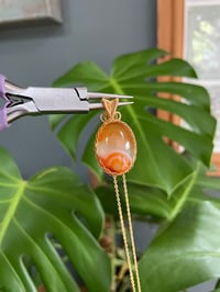 Image 2 of Gold Orange Carnelian Oval Crystal Necklace