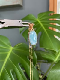Image 3 of Gold Larimar Oval Crystal Necklace