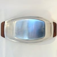 Image 9 of Grand plat rectangulaire en inox et teck Braun & Kemmler West Germany 1970 Design Bauhaus