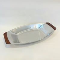 Image 1 of Grand plat rectangulaire en inox et teck Braun & Kemmler West Germany 1970 Design Bauhaus