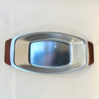 Image 5 of Grand plat rectangulaire en inox et teck Braun & Kemmler West Germany 1970 Design Bauhaus