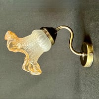 Image 2 of Applique murale vintage col de cygne DISDEROT DELMAS en laiton et tulipe opaline fleur 