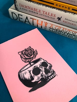 'We Will Grow Flowers in Your Skull' colour linocut print
