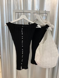 Image 2 of Mohair black  boat neck top with Pearl buttons in front 