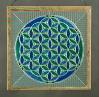 Image 4 of  Clear textured Flower of Life glass mosaic with grout.