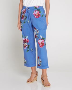 Image of Floral Cotton Pants - blue